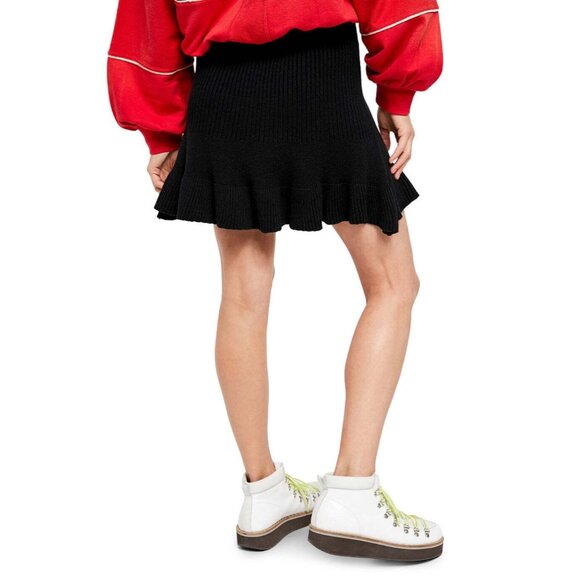 Free People Solid Gold Skirt Sweater Knit Black Ribbed Mini Skirt Women's Small - Picture 3 of 6